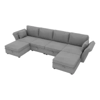 U-förmiges modulares Sofa mit Stauraum, durch zufälliges Verbinden als Doppelbettsofa nutzbar, extra breit für das Wohnzimmer, Grau(m-1)