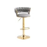 Set aus 2 höhenverstellbaren Barhockern mit Lehne und 360°-Drehung, Bezug in Samtoptik, Grau(m-9)