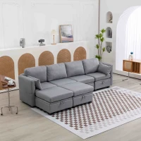 U-förmiges modulares Sofa mit Stauraum, durch zufälliges Verbinden als Doppelbettsofa nutzbar, extra breit für das Wohnzimmer, Grau(m-5)