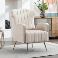 Relaxsessel mit Bezug in Samtoptik, elegantes und modernes Design für Wohnzimmer und Aufenthaltsraum mit Liegefunktion und abnehmbaren Kissen, Beige(m-2)