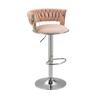 Set aus 2 höhenverstellbaren Barhockern mit Lehne und Fußstütze im Art-Déco-Stil, 360° drehbar, Rosa(m-9)