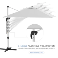 Outsunny 3 x 3(m) Cantilever Roma Parasol with Aluminum Frame, Crank and Tilt, Square Overhanging Patio Umbrella with 360° Rotation, 250g Sun Shade Canopy with Cross Base, White(m-5)