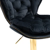 Set aus 2 drehbaren Barhockern mit Lehne, höhenverstellbar, mit Bezug in Samtoptik, mit Fußstütze für Küche und Esszimmer, Schwarz(m-7)