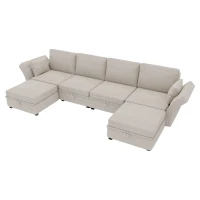 U-förmiges modulares Sofa mit Stauraum, durch zufälliges Verbinden als Doppelbettsofa nutzbar, extra breit für das Wohnzimmer, Beige(m-1)