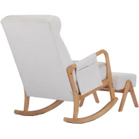 Schaukelstuhl mit Hocker - Ergonomisch, mit Fußstütze, hochwertiger Stoff, massives Holz, 65x85x94 cm, Beige(m-11)
