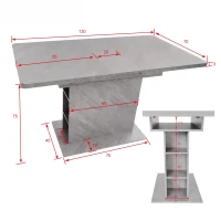 Tavolo Allungabile da Pranzo in Stile Moderno con Ripiani, Design Multifunzionale in Laminato e Metallo, Grigio(m-3)