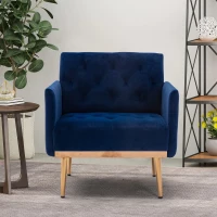 Relaxsessel mit Bezug in Samtoptik, gesteppt, mit vergoldeten Stahlfüßen, für das Wohnzimmer, Lounge Möbel, 79L x 65B x 82H cm, Marineblau(m-4)