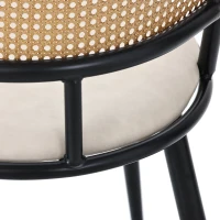 Juego de 2 Sillas de Comedor con Asiento de Pu y Respaldo de Ratán Estructura de Metal Negro(m-5)