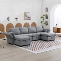 U-förmiges modulares Sofa mit Stauraum, durch zufälliges Verbinden als Doppelbettsofa nutzbar, extra breit für das Wohnzimmer, Grau(m-2)