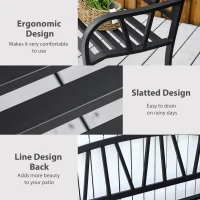 Outsunny 2-Seater Garden Bench with Cushion, Metal Loveseat, Slatted Outdoor Park Chair with Decorative Backrest and Armrest, Black(m-5)
