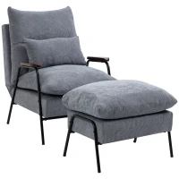 HOMCOM Relaxfauteuil met Ottoman Polsterstoel, Inclusief Kussen, 68 cm x 91,5 cm x 88 cm, Lichtgrijs(m-1)