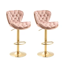 Set aus 2 drehbaren, höhenverstellbaren Barhockern mit Lehne und Fußstütze für Küche und Esszimmer, Rosa(m-1)