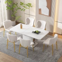 Mesa Extensible Multifuncional de Comedor en Metal y Aglomerado con Estantes Blanco(m-4)