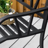 Outsunny 2-Seater Garden Bench with Cushion, Metal Loveseat, Slatted Outdoor Park Chair with Decorative Backrest and Armrest, Black(m-8)