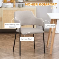 HOMCOM Eetkamerstoelen, Set van 2, Comfortabel, in Linnenlook, Metalen Frame, tot 120 kg, Beige(m-5)