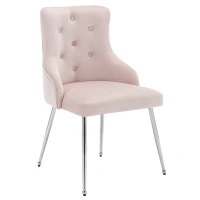 Set de 2 Sillas de Comedor Modernas en Tela Efecto Terciopelo con Cojín Lumbar Asiento Acolchado y Diseño de Botones Rosa(m-10)