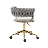 Design-Bürostuhl mit Bezug in Samtoptik, 360° drehbar, höhenverstellbar, bis 127kg belastbar, vergoldeter Fuß, Grau(m-10)