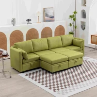 U-förmiges modulares Sofa mit Stauraum, durch zufälliges Verbinden als Doppelbettsofa nutzbar, extra breit für das Wohnzimmer, Olivgrün(m-5)