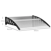 Outsunny Afdak voor Voordeur/Venster, Weerbestendig, Transparant, Aluminium/Polycarbonaat, 103x96,5x27cm, Zwart(m-3)