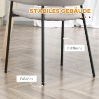 HOMCOM Eetkamerstoelen, Set van 2, Comfortabel, in Linnenlook, Metalen Frame, tot 120 kg, Beige(m-6)