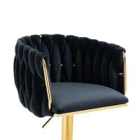 2 Art-déco Barhocker mit Lehne und Fußstütze, höhenverstellbar und 360° drehbar, Schwarz(m-7)