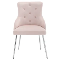 Set de 2 Sillas de Comedor Modernas en Tela Efecto Terciopelo con Cojín Lumbar Asiento Acolchado y Diseño de Botones Rosa(m-9)