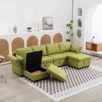 U-förmiges modulares Sofa mit Stauraum, durch zufälliges Verbinden als Doppelbettsofa nutzbar, extra breit für das Wohnzimmer, Olivgrün(m-6)