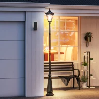 Outsunny 2.4 m Garden Lamp Post Light, LED Solar Powered Patio Path Lighting Lamp with Aluminium Frame, PIR Motion Sensor for Lawn, Pathway, Driveway, Black(m-9)