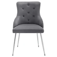 Set de 2 Sillas de Comedor Modernas en Tela Efecto Terciopelo con Cojín Lumbar Asiento Acolchado y Diseño de Botones Gris(m-10)