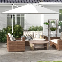 Outsunny 3 x 3(m) Cantilever Roma Parasol with Aluminum Frame, Crank and Tilt, Square Overhanging Patio Umbrella with 360° Rotation, 250g Sun Shade Canopy with Cross Base, White(m-2)