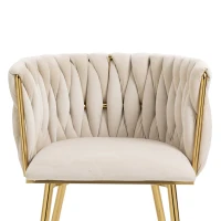 Esszimmerstühle 2er Set Elfenbein Samtoptik mit Vergoldeten Metallbeinen Elfenbeinweiß(m-6)