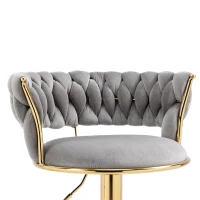 Set aus 2 höhenverstellbaren Barhockern mit Lehne und 360°-Drehung, Bezug in Samtoptik, Grau(m-6)