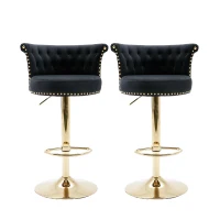 Set aus 2 drehbaren und höhenverstellbaren Barhockern mit Lehne und Fußstütze für Küche und Esszimmer, Schwarz(m-1)