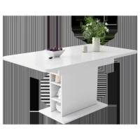 Mesa Extensible Multifuncional de Comedor en Metal y Aglomerado con Estantes Blanco(m-5)