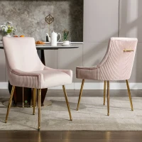 Set de 2 Sillas Modernas en Tela Efecto Terciopelo con Rayas Verticales y Asiento Acolchado Rosa(m-8)