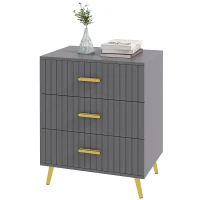 HOMCOM Three Drawer Embossed Line Dresser - Grey/Gold Tone(m-1)