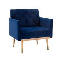 Relaxsessel mit Bezug in Samtoptik, gesteppt, mit vergoldeten Stahlfüßen, für das Wohnzimmer, Lounge Möbel, 79L x 65B x 82H cm, Marineblau(m-9)