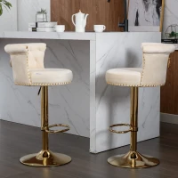 Set aus 2 drehbaren und höhenverstellbaren Barhockern mit Lehne und Fußstütze für Küche und Esszimmer, Beige(m-5)