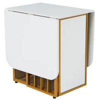 Juego de Comedor con Mesa Plegable Multifuncional y 6 Sillas de Estilo Moderno Color Blanco y Dorado(m-7)