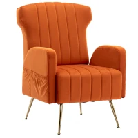 Relaxsessel mit Bezug in Samtoptik, elegantes und modernes Design für Wohnzimmer und Aufenthaltsraum, ideal als Ruhesessel oder Lounge Möbel, Orange(m-12)