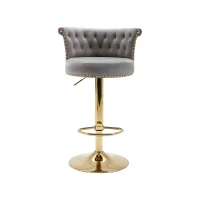 Set aus 2 drehbaren und höhenverstellbaren Barhockern mit Lehne und Fußstütze für Küche und Esszimmer, Grau(m-12)