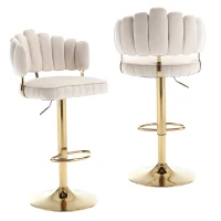 Set aus 2 höhenverstellbaren, drehbaren Barhockern mit Lehne und Fußstütze, Elfenbeinweiß(m-1)