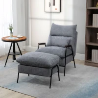 HOMCOM Relaxfauteuil met Ottoman Polsterstoel, Inclusief Kussen, 68 cm x 91,5 cm x 88 cm, Lichtgrijs(m-2)