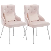 Set de 2 Sillas de Comedor Modernas en Tela Efecto Terciopelo con Cojín Lumbar Asiento Acolchado y Diseño de Botones Rosa(m-1)