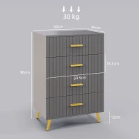 HOMCOM Four Drawer Embossed Line Dresser - Grey/Gold Tone(m-3)