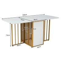 Juego de Comedor con Mesa Plegable Multifuncional y 6 Sillas de Estilo Moderno Color Blanco y Dorado(m-3)