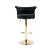 Set aus 2 drehbaren und höhenverstellbaren Barhockern mit Lehne und Fußstütze für Küche und Esszimmer, Schwarz(m-10)