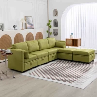U-förmiges modulares Sofa mit Stauraum, durch zufälliges Verbinden als Doppelbettsofa nutzbar, extra breit für das Wohnzimmer, Olivgrün(m-2)