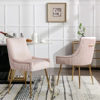 Set de 2 Sillas Modernas en Tela Efecto Terciopelo con Rayas Verticales y Asiento Acolchado Rosa(m-7)