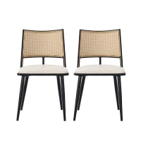 Juego de 2 Sillas de Comedor con Asiento de Pu y Respaldo de Ratán Estructura de Metal Negro(m-9)